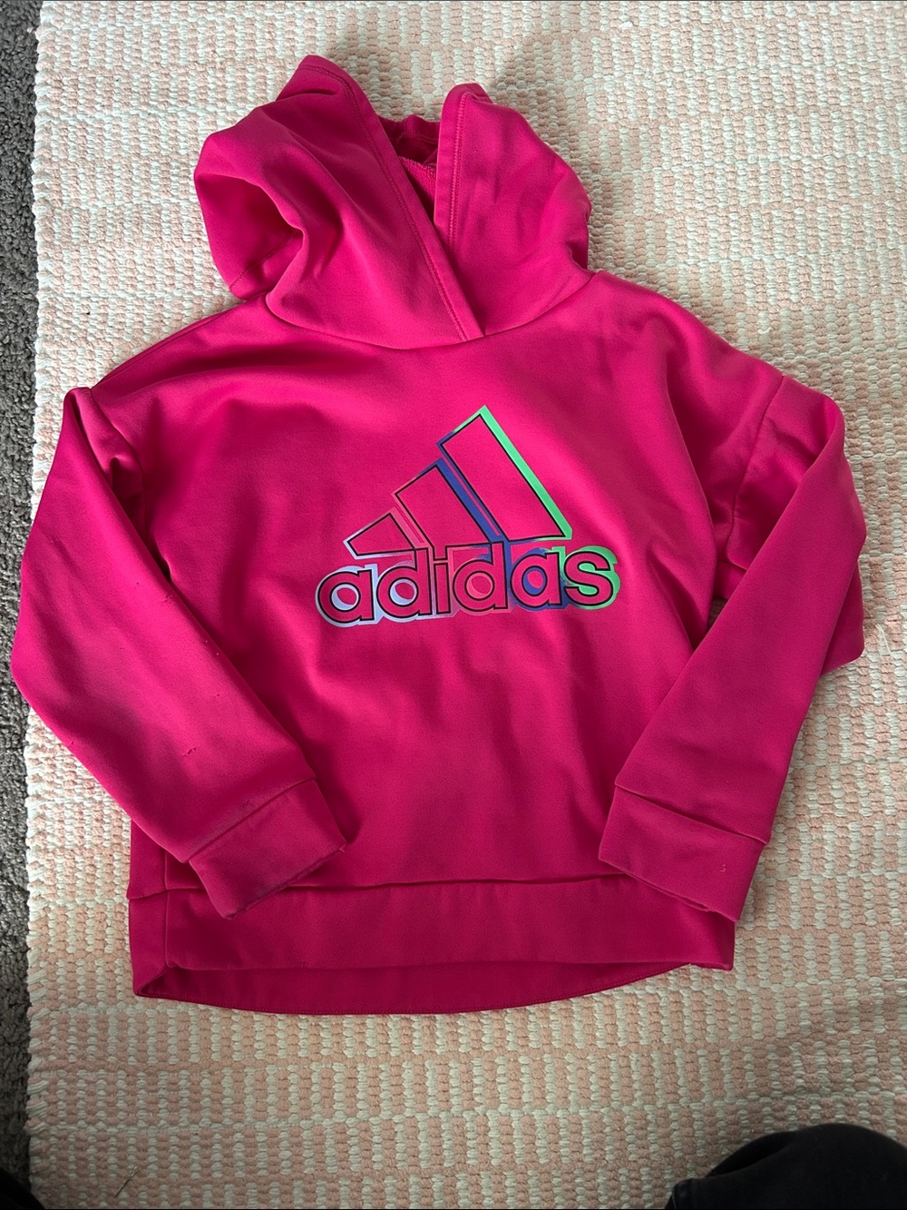 adidas Hot Pink Kids Hoodie with Neon Logo
